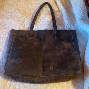 KomalC Brown Leather distressed Tote Bag for travel or business